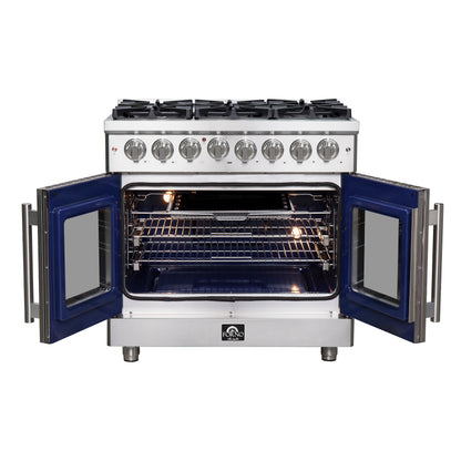 Forno Massimo cuisinière dual fuel autonome à double porte française de 36 po, 6 brûleurs, four à convection véritable - Forno Appliances