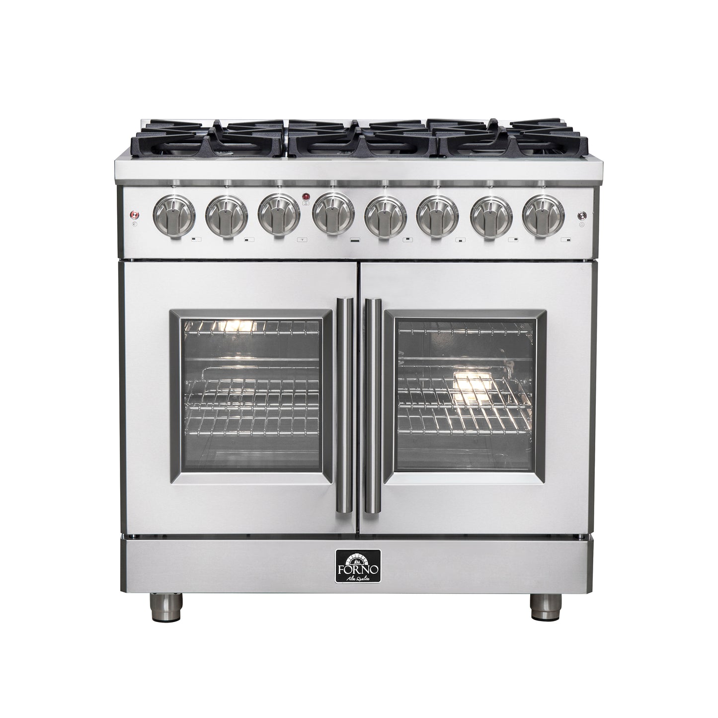 Forno Massimo cuisinière dual fuel autonome à double porte française de 36 po, 6 brûleurs, four à convection véritable - Forno Appliances
