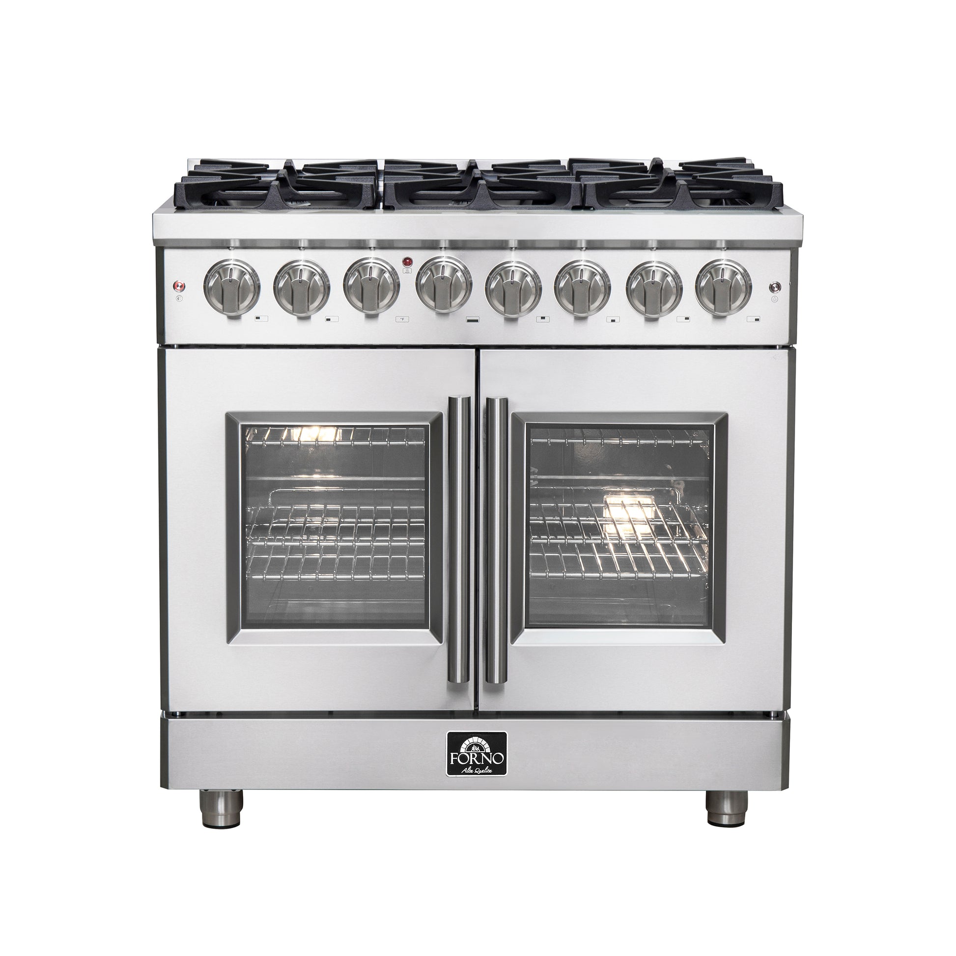 Forno Massimo cuisinière dual fuel autonome à double porte française de 36 po, 6 brûleurs, four à convection véritable - Forno Appliances