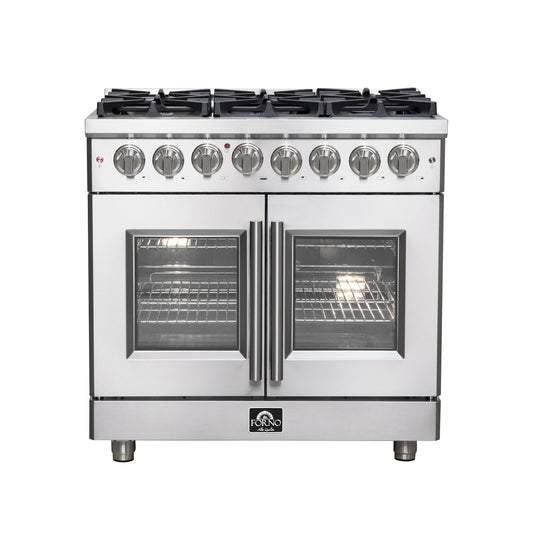 Forno Massimo 36-Inch Freestanding French Door Dual Fuel Range, 6 Burners, True Convection Oven - Forno Appliances