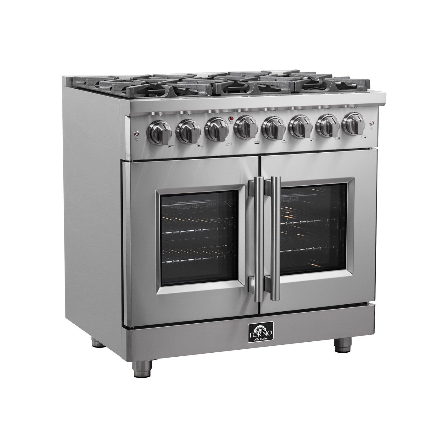 Cuisinière autonome Forno Massimo de 36 po à double combustible, porte française, 6 brûleurs, four à convection véritable - Forno Appliances