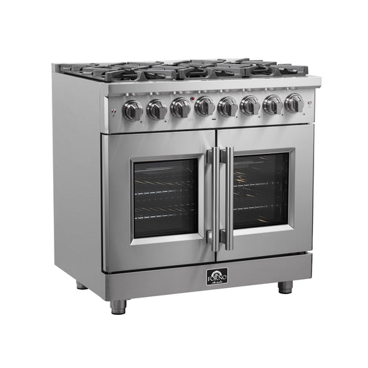 Forno Massimo 36-Inch Freestanding French Door Dual Fuel Range, 6 Burners, True Convection Oven - Forno Appliances