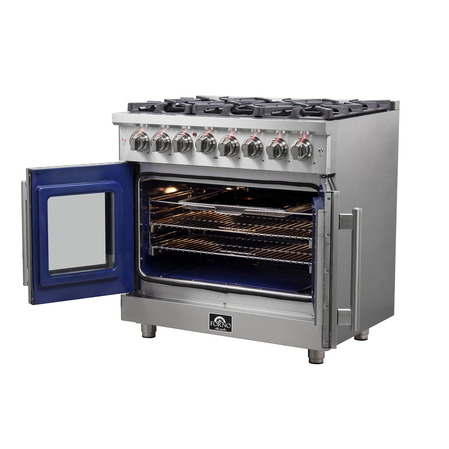 Forno Massimo cuisinière à double combustible autoportante à double porte française de 36 pouces, 6 brûleurs, four à convection véritable - Forno Appliances