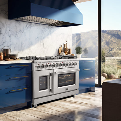 alt
Cuisinière autoportante Forno Massimo 48 pouces à double combustible, portes françaises, 8 brûleurs, four à convection véritable - Forno Appliances