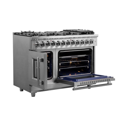 alt
Cuisinière double combustible Forno Massimo 48 pouces à poser, portes françaises, 8 brûleurs, four à convection réelle - Forno Appliances