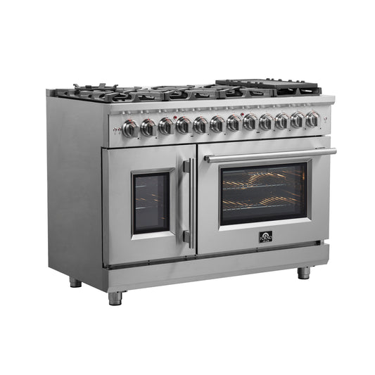 Forno Massimo 48-Inch Freestanding French Door Dual Fuel Range, 8 Burners, True Convection Oven - Forno Appliances