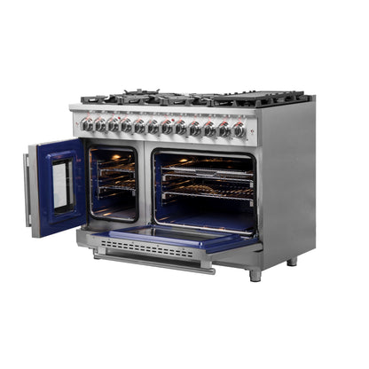 Forno Massimo cuisinière bi-énergie à double porte française de 48 po, pose libre, 8 brûleurs, four à convection réelle - Forno Appliances