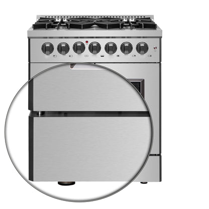 Forno Galiano cuisinière mixte 30-inch à portes françaises, tout acier inoxydable, 5 brûleurs scellés 68,000 BTU, four à convection véritable 4.32 cu.ft. - Forno Appliances