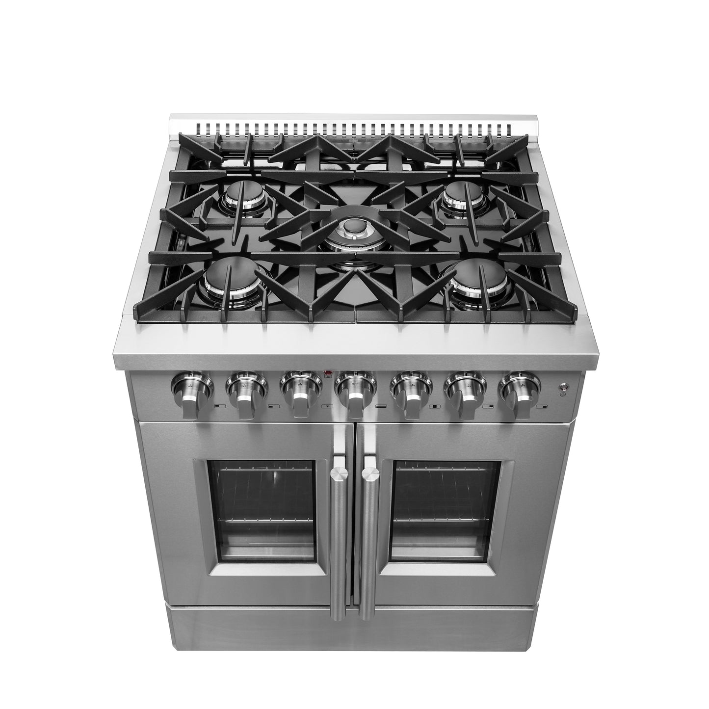 Cuisinière dual fuel Forno Galiano à portes françaises de 30 pouces, tout inox, 5 brûleurs scellés 68,000 BTU, four à convection vraie de 4.32 cu.ft. - Forno Appliances