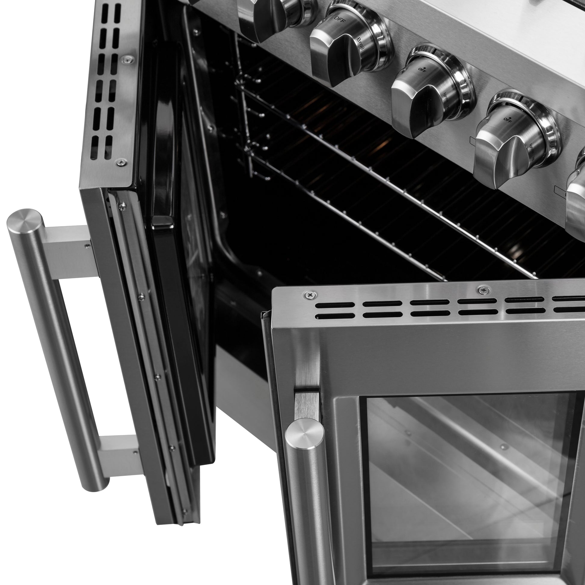Cuisinière Forno Galiano de 30 pouces à double combustible, portes françaises, tout inox, 5 brûleurs scellés 68,000 BTU, four à convection réelle 4.32 cu.ft. - Forno Appliances