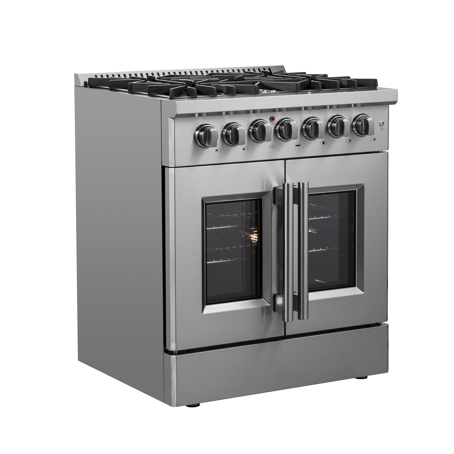 Forno Galiano cuisinière bi-énergie à portes françaises de 30 pouces en acier inoxydable, 5 brûleurs scellés, 68 000 BTU, four à convection véritable de 4,32 pi³ - Forno Appliances