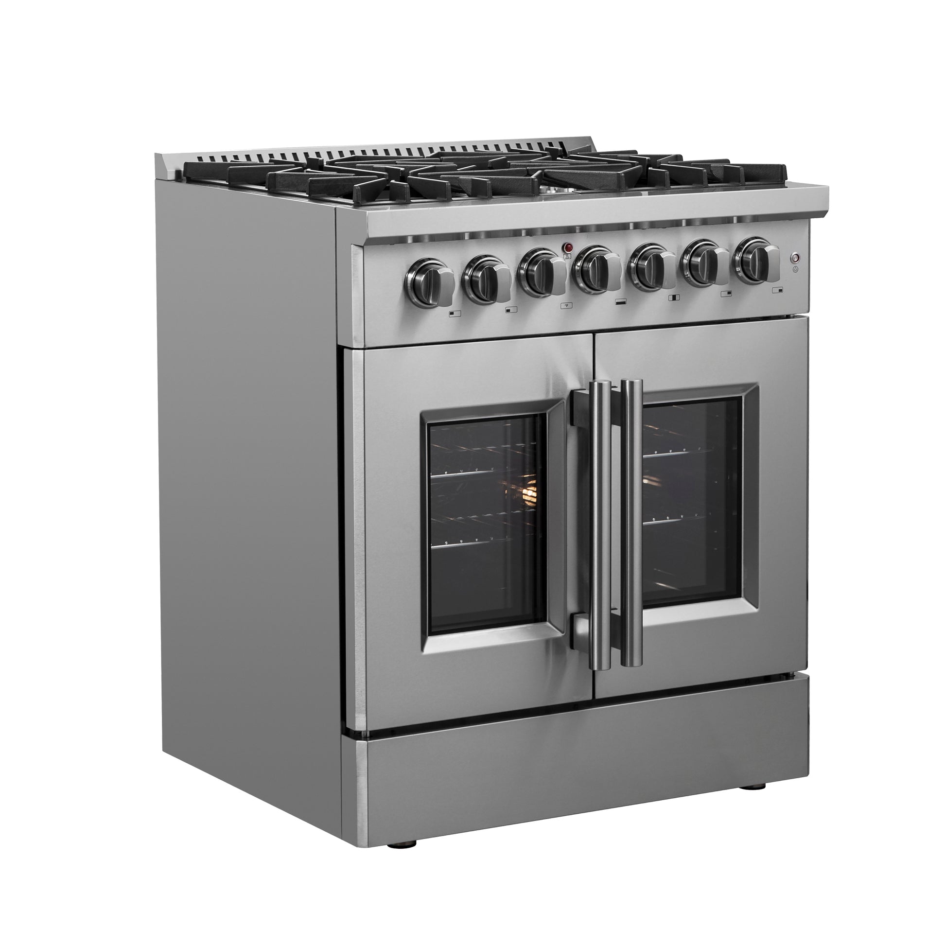 Forno Galiano cuisinière bi-énergie à portes françaises de 30 pouces en acier inoxydable, 5 brûleurs scellés, 68 000 BTU, four à convection véritable de 4,32 pi³ - Forno Appliances