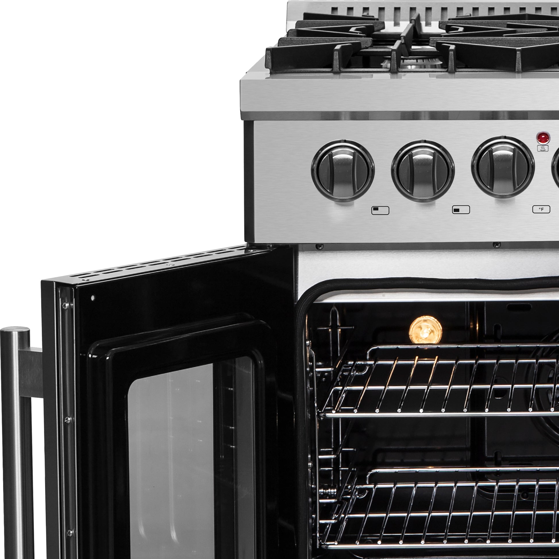 Cuisinière Forno Galiano 30-inch à double combustible, portes françaises, tout inox, 5 brûleurs scellés 68,000 BTU, four à convection véritable 4.32 cu.ft. - Forno Appliances
