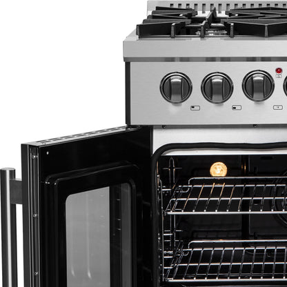 Cuisinière Forno Galiano 30-inch à double combustible, portes françaises, tout inox, 5 brûleurs scellés 68,000 BTU, four à convection véritable 4.32 cu.ft. - Forno Appliances