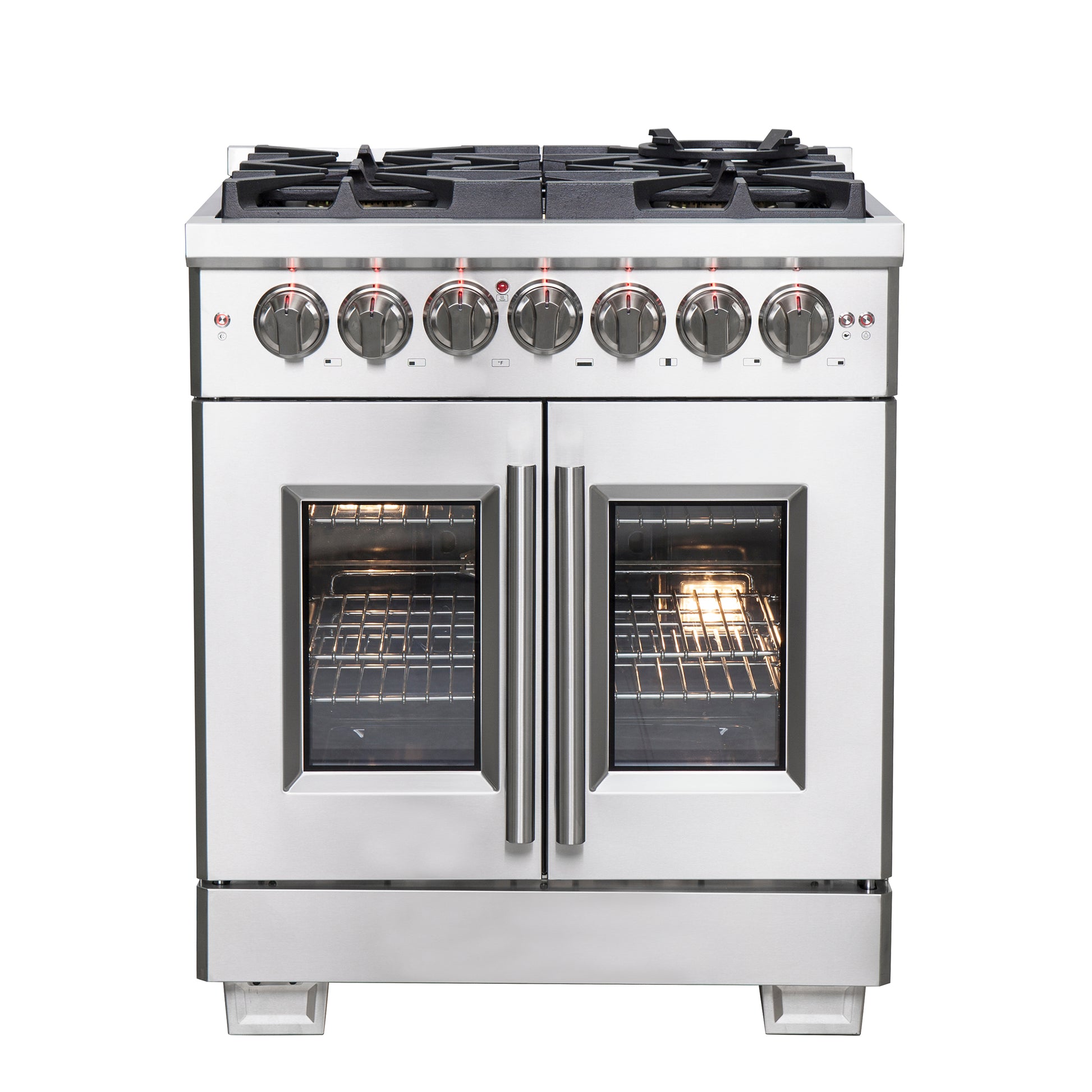 Forno Capriasca 30-Inch Freestanding French Door Dual Fuel Range, 4 Burners, True Convection Oven - Forno Appliances