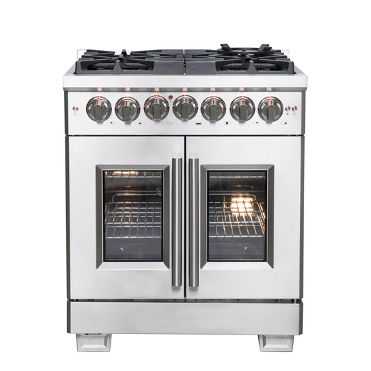 Forno Capriasca 30-Inch Freestanding French Door Dual Fuel Range, 4 Burners, True Convection Oven - Forno Appliances