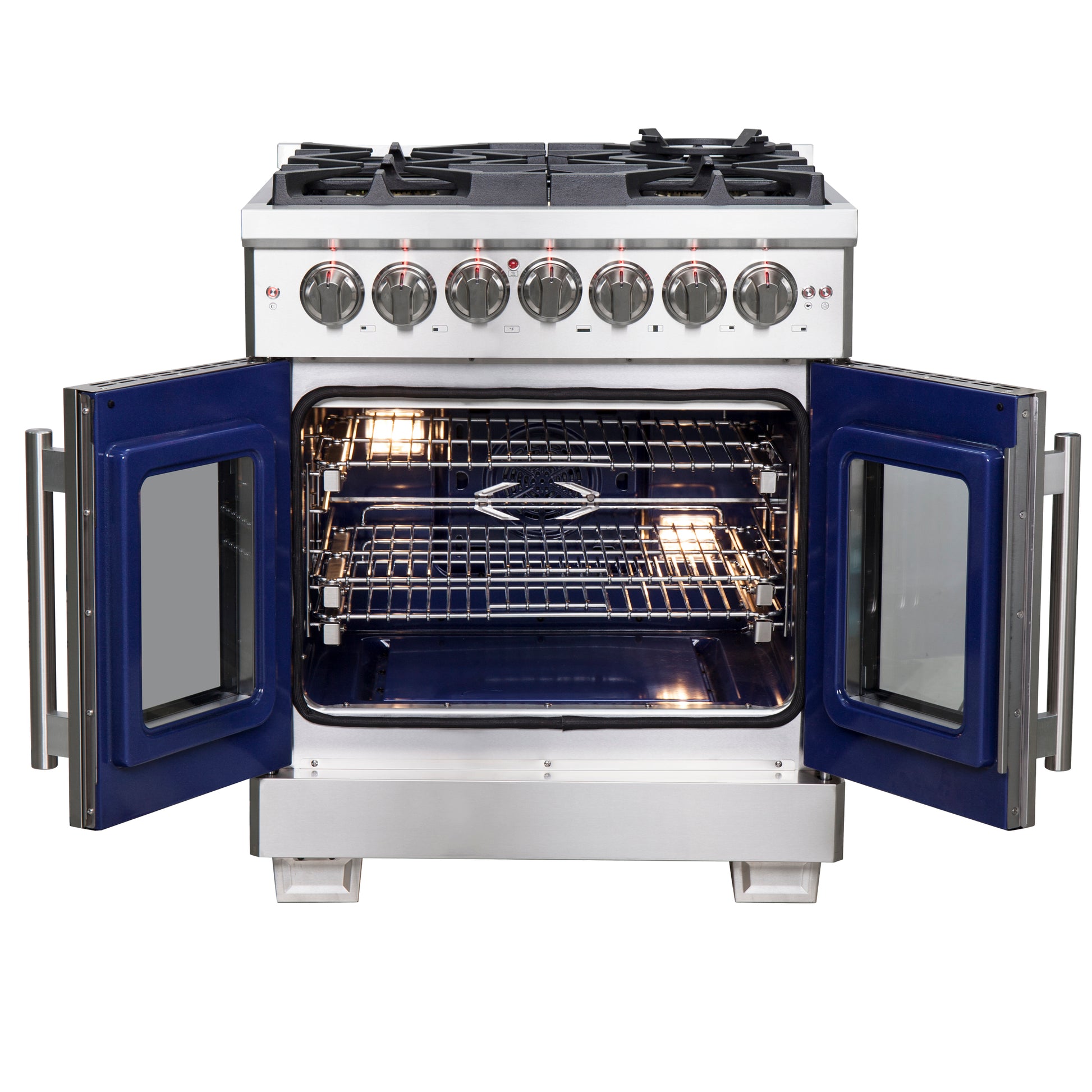 Forno Capriasca 30-Inch Freestanding French Door Dual Fuel Range, 4 Burners, True Convection Oven - Forno Appliances