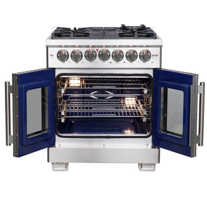 Forno Capriasca 30-Inch Freestanding French Door Dual Fuel Range, 4 Burners, True Convection Oven - Forno Appliances