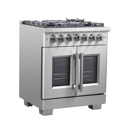 Forno Capriasca 30-Inch Freestanding French Door Dual Fuel Range, 4 Burners, True Convection Oven - Forno Appliances