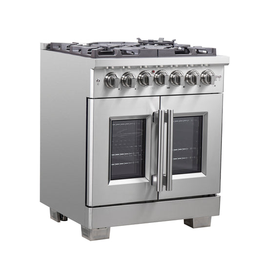 Forno Capriasca 30-Inch Freestanding French Door Dual Fuel Range, 4 Burners, True Convection Oven - Forno Appliances