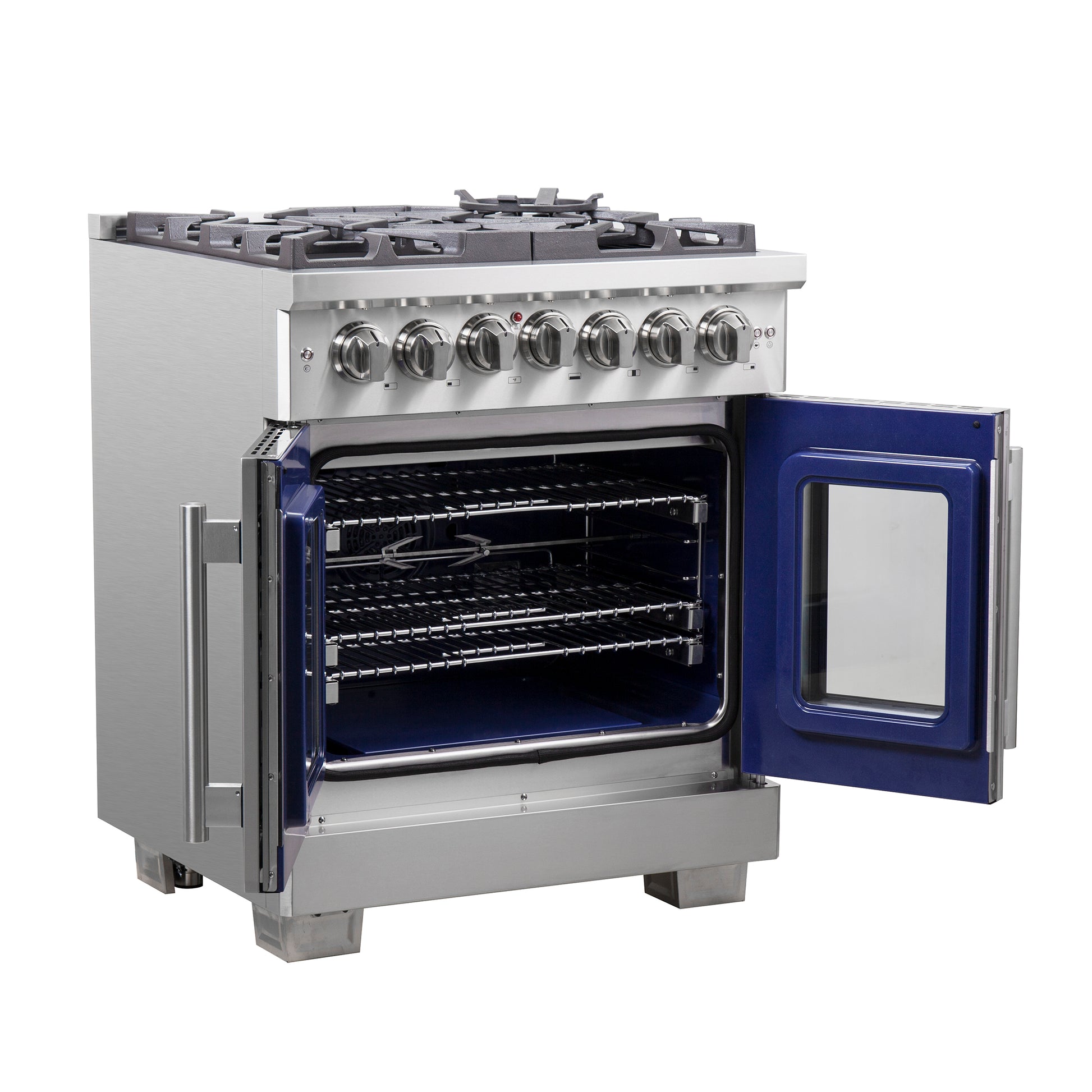 Forno Capriasca 30-Inch Freestanding French Door Dual Fuel Range, 4 Burners, True Convection Oven - Forno Appliances