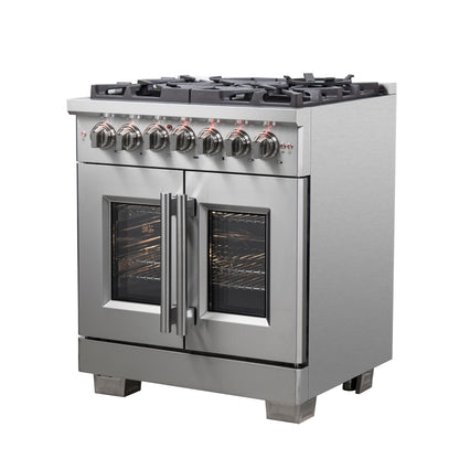 Forno Capriasca 30-Inch Freestanding French Door Dual Fuel Range, 4 Burners, True Convection Oven - Forno Appliances