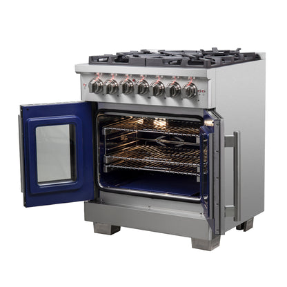 Forno Capriasca 30-Inch Freestanding French Door Dual Fuel Range, 4 Burners, True Convection Oven - Forno Appliances