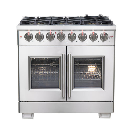 Forno Capriasca 36-Inch Freestanding French Door Dual Fuel Range, 6 Burners, True Convection Oven - Forno Appliances