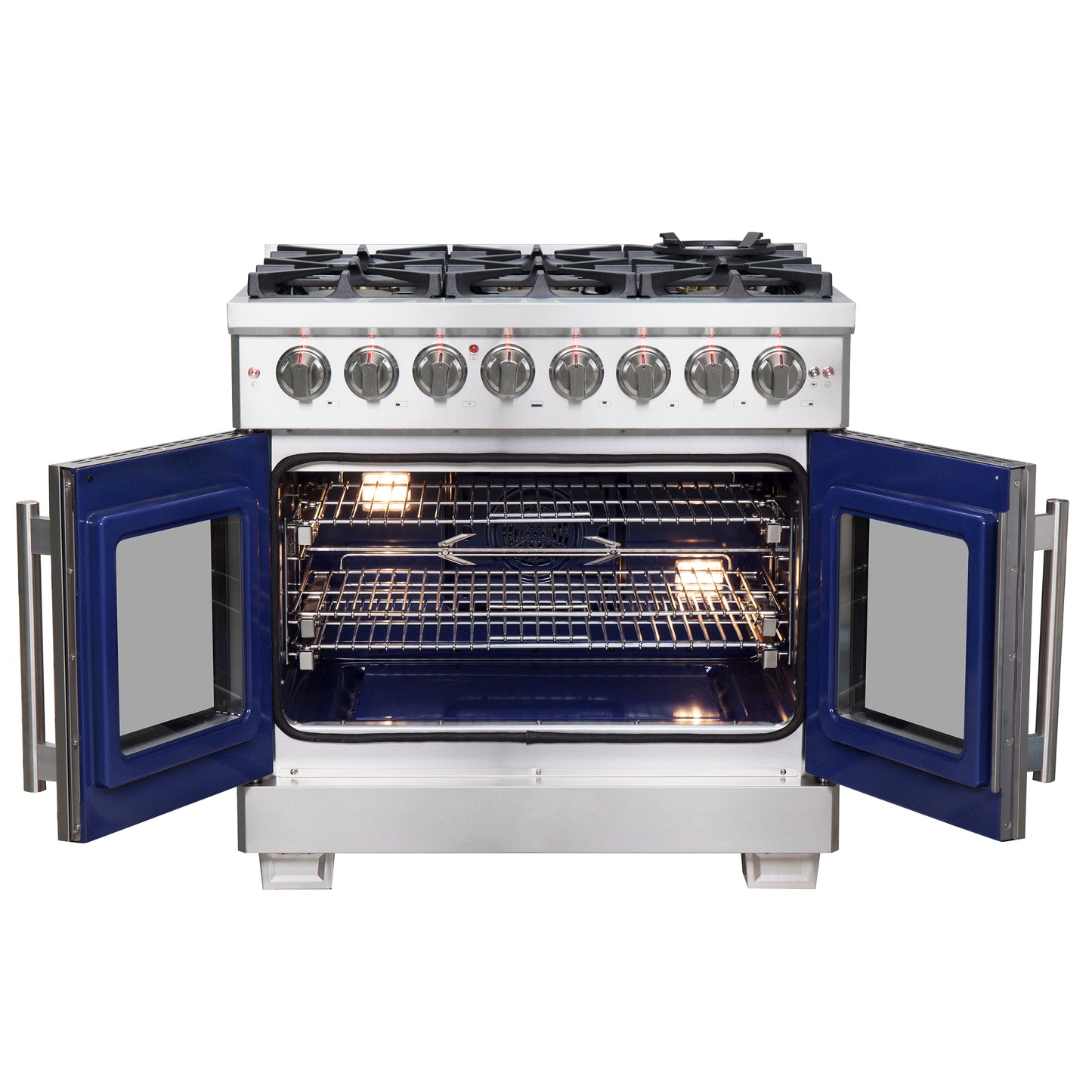 Forno Capriasca 36-Inch Freestanding French Door Dual Fuel Range, 6 Burners, True Convection Oven - Forno Appliances