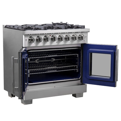 Forno Capriasca 36-Inch Freestanding French Door Dual Fuel Range, 6 Burners, True Convection Oven - Forno Appliances