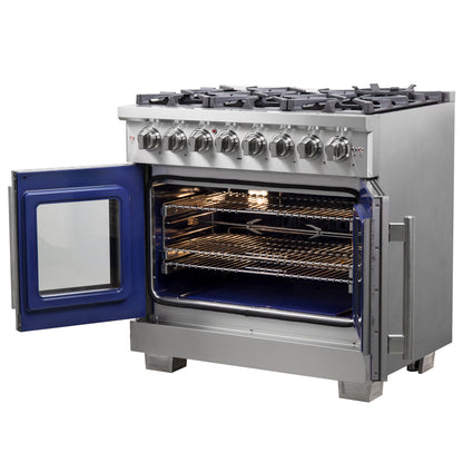 Forno Capriasca 36-Inch Freestanding French Door Dual Fuel Range, 6 Burners, True Convection Oven - Forno Appliances