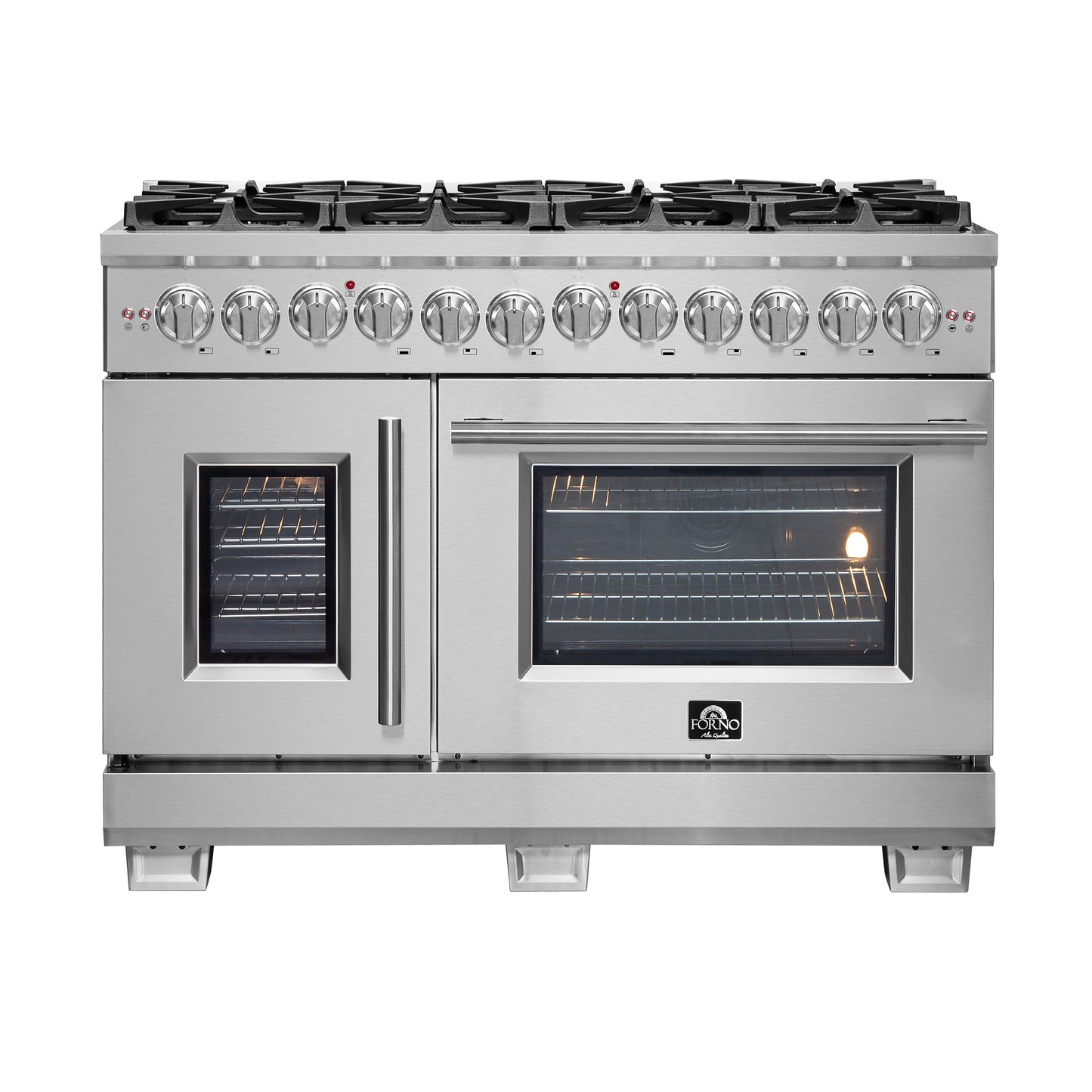 Forno Capriasca 48-Inch Freestanding French Door Dual Fuel Range, 8 Burners, True Convection Oven - Forno Appliances