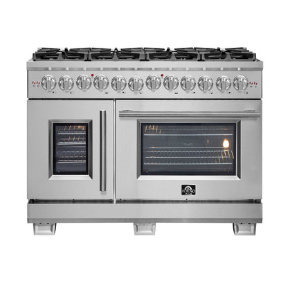 Forno Capriasca 48-Inch Freestanding French Door Dual Fuel Range, 8 Burners, True Convection Oven - Forno Appliances