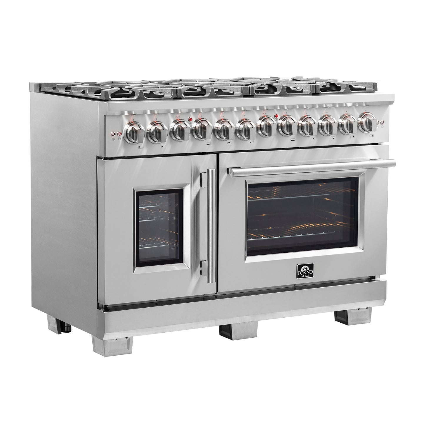 Forno Capriasca 48-Inch Freestanding French Door Dual Fuel Range, 8 Burners, True Convection Oven - Forno Appliances