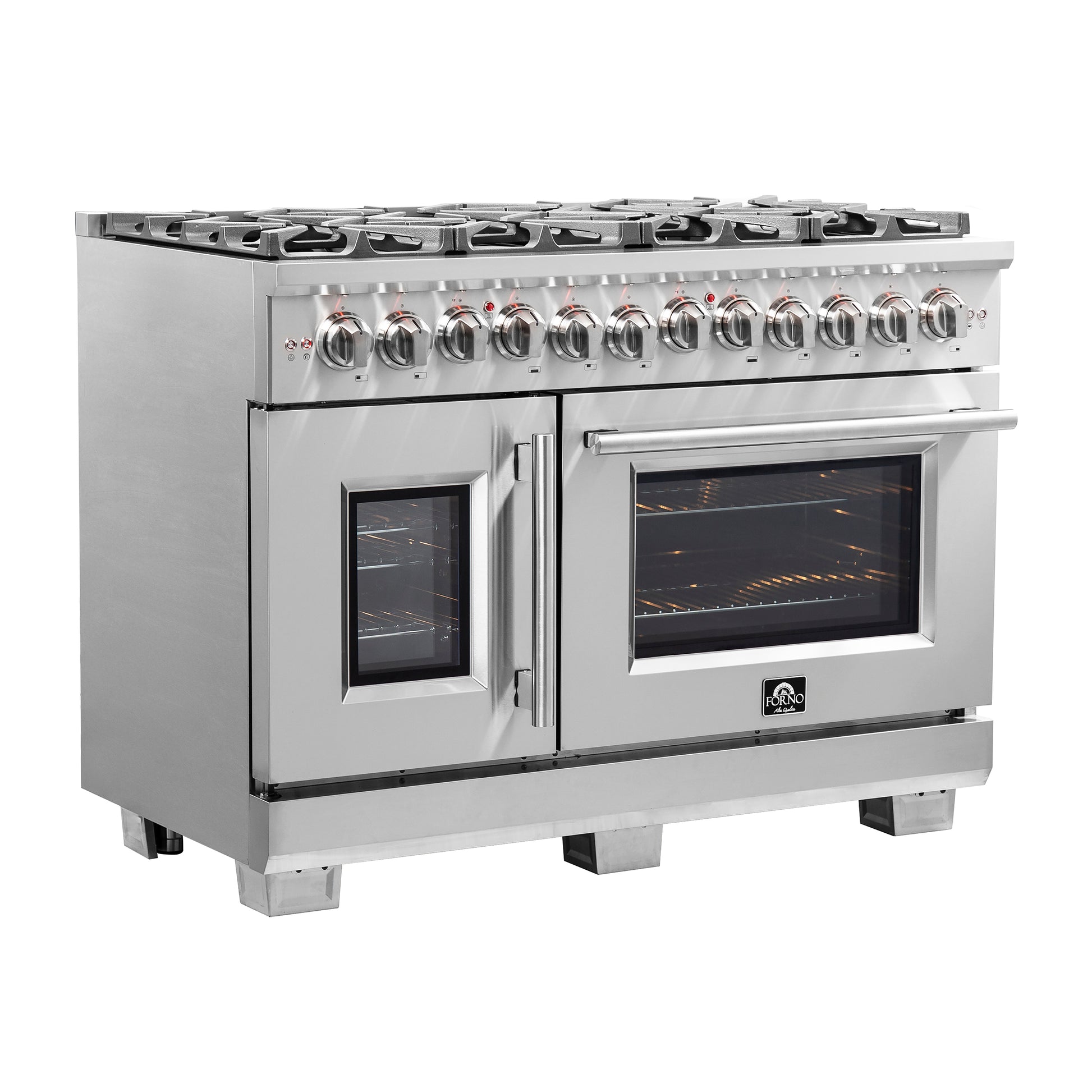 Forno Capriasca 48-Inch Freestanding French Door Dual Fuel Range, 8 Burners, True Convection Oven - Forno Appliances