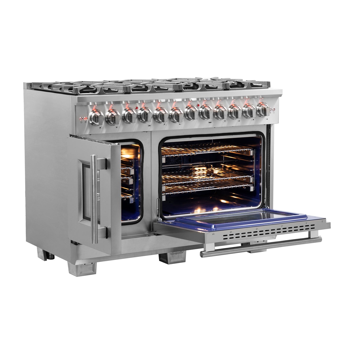 Forno Capriasca 48-Inch Freestanding French Door Dual Fuel Range, 8 Burners, True Convection Oven - Forno Appliances