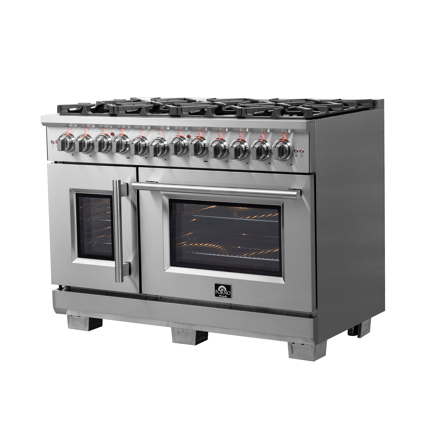 Forno Capriasca 48-Inch Freestanding French Door Dual Fuel Range, 8 Burners, True Convection Oven - Forno Appliances