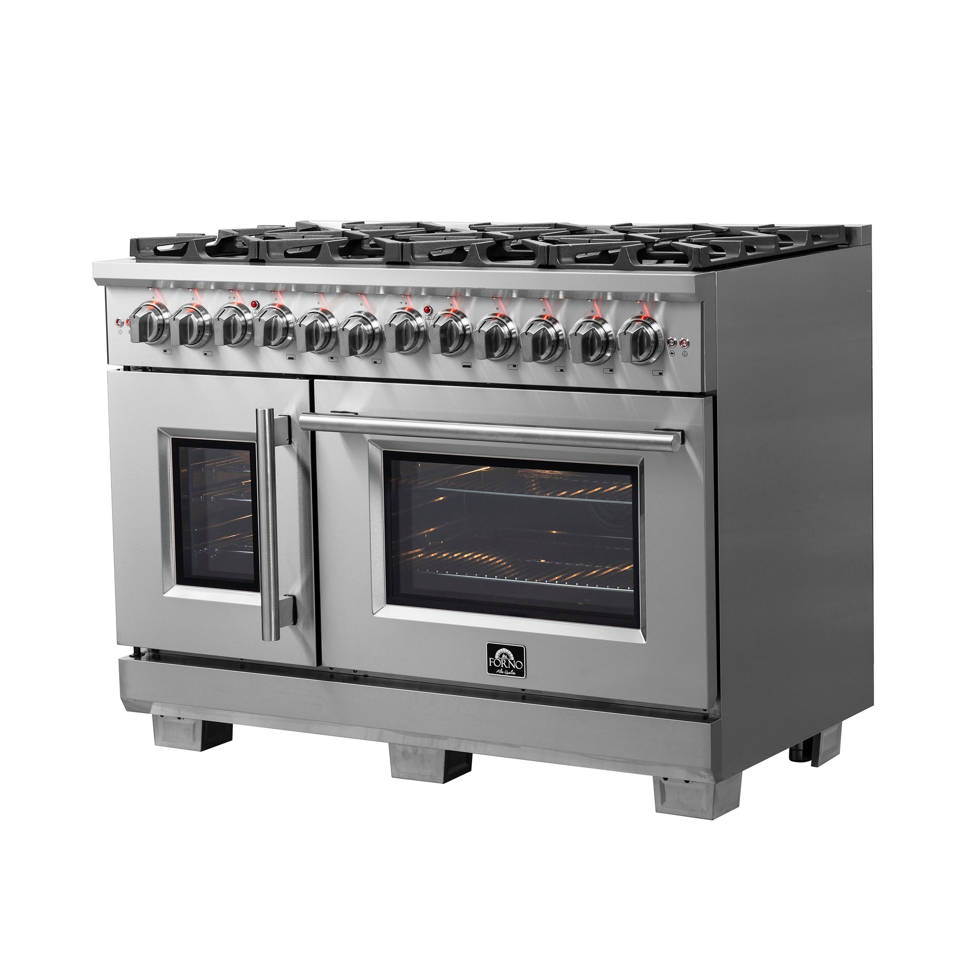 Forno Capriasca 48-Inch Freestanding French Door Dual Fuel Range, 8 Burners, True Convection Oven - Forno Appliances