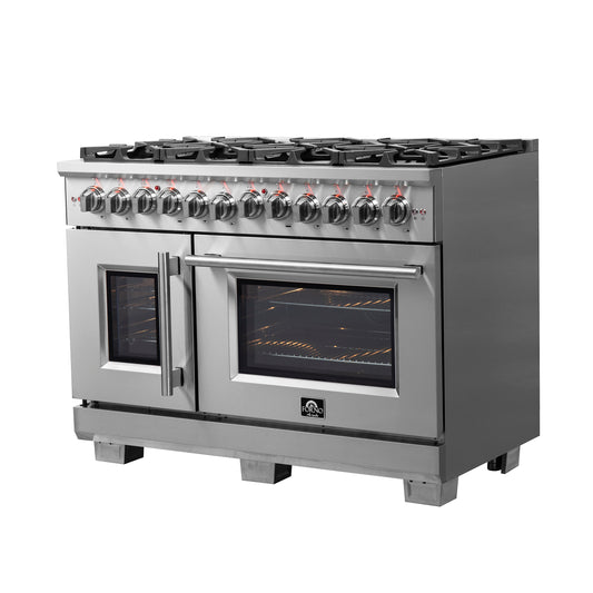 Forno Capriasca 48-Inch Freestanding French Door Dual Fuel Range, 8 Burners, True Convection Oven - Forno Appliances