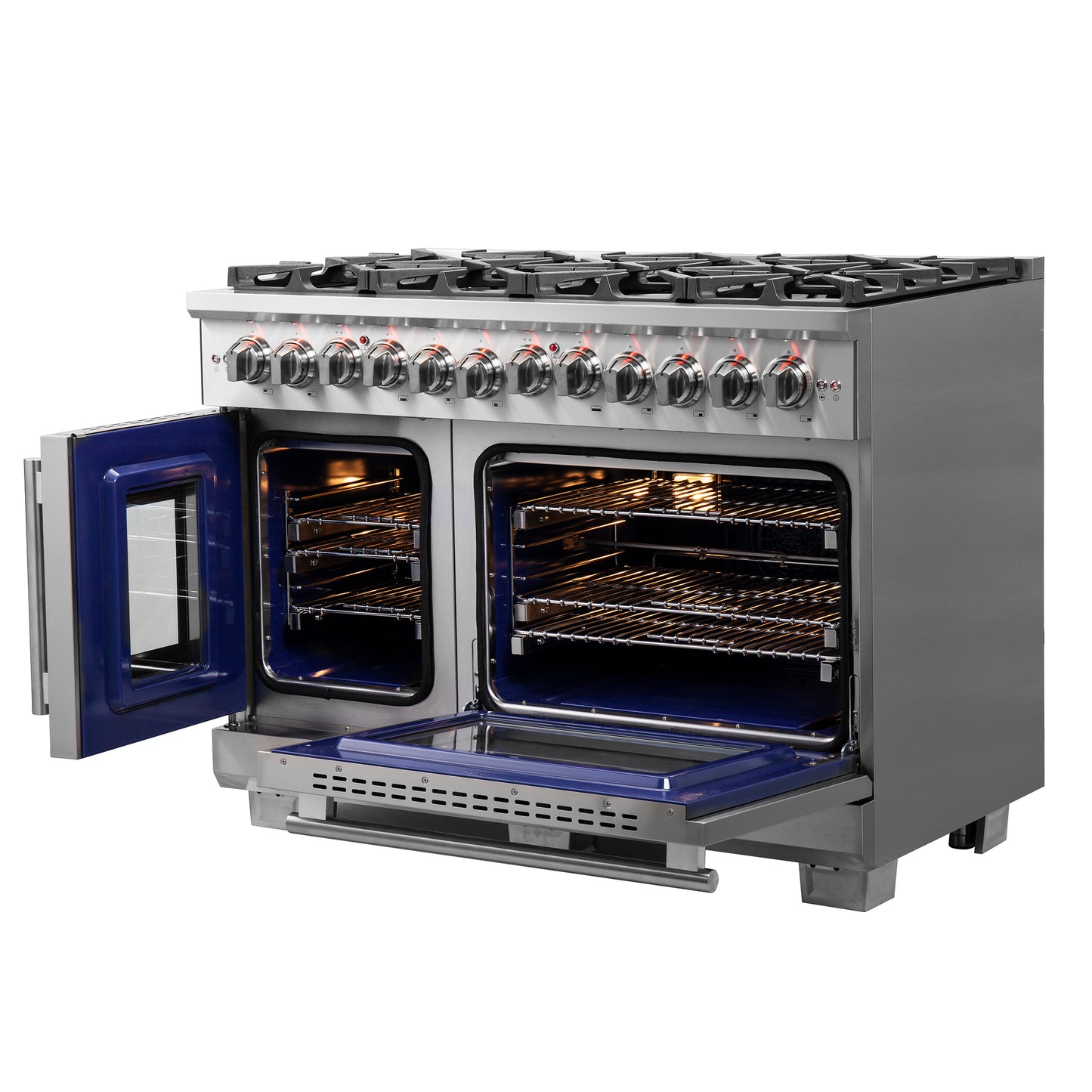Forno Capriasca 48-Inch Freestanding French Door Dual Fuel Range, 8 Burners, True Convection Oven - Forno Appliances