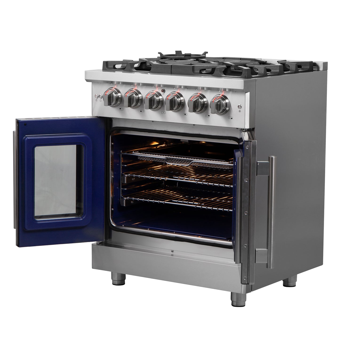 Forno Massimo 30-Inch Freestanding French Door Gas Range, 4 Burners, Convection Oven, Energy Efficient - Forno Appliances
