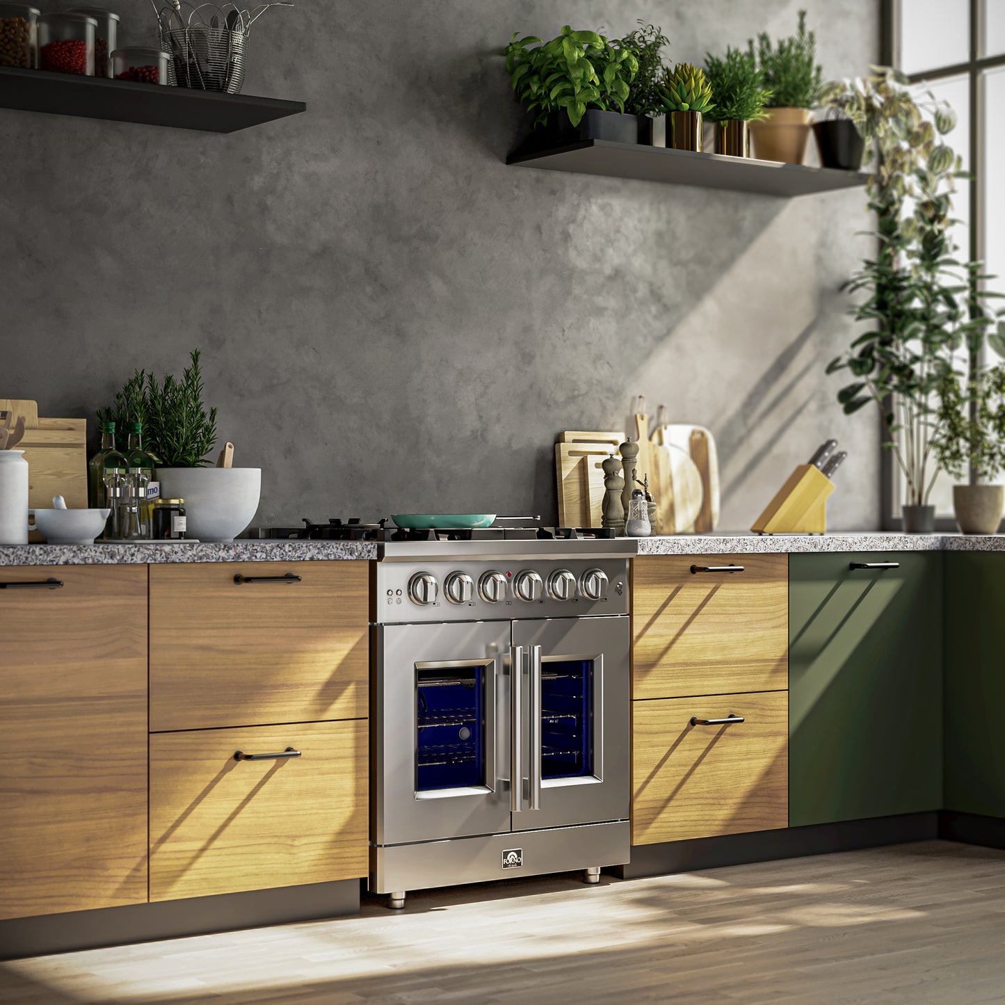 Forno Massimo 30-Inch Freestanding French Door Gas Range, 4 Burners, Convection Oven, Energy Efficient - Forno Appliances