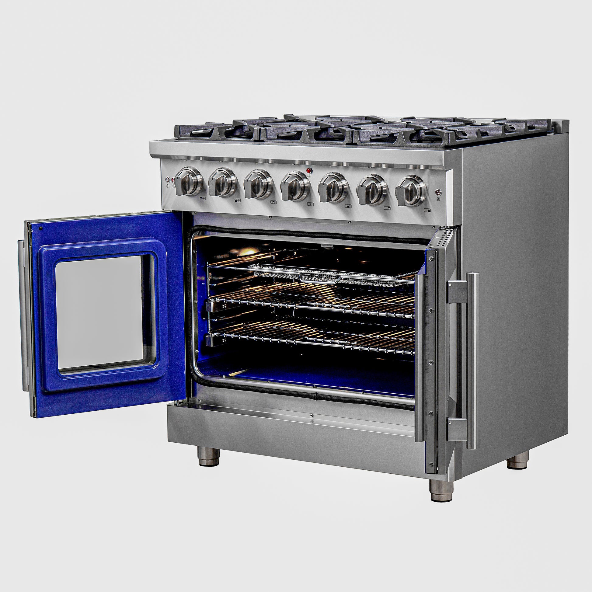 Cuisinière à gaz à pose libre Forno Massimo 36-Inch, porte française, 6 brûleurs, four à convection, économe en énergie - Forno Appliances