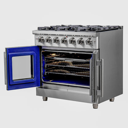 Cuisinière à gaz à pose libre Forno Massimo 36-Inch, porte française, 6 brûleurs, four à convection, économe en énergie - Forno Appliances