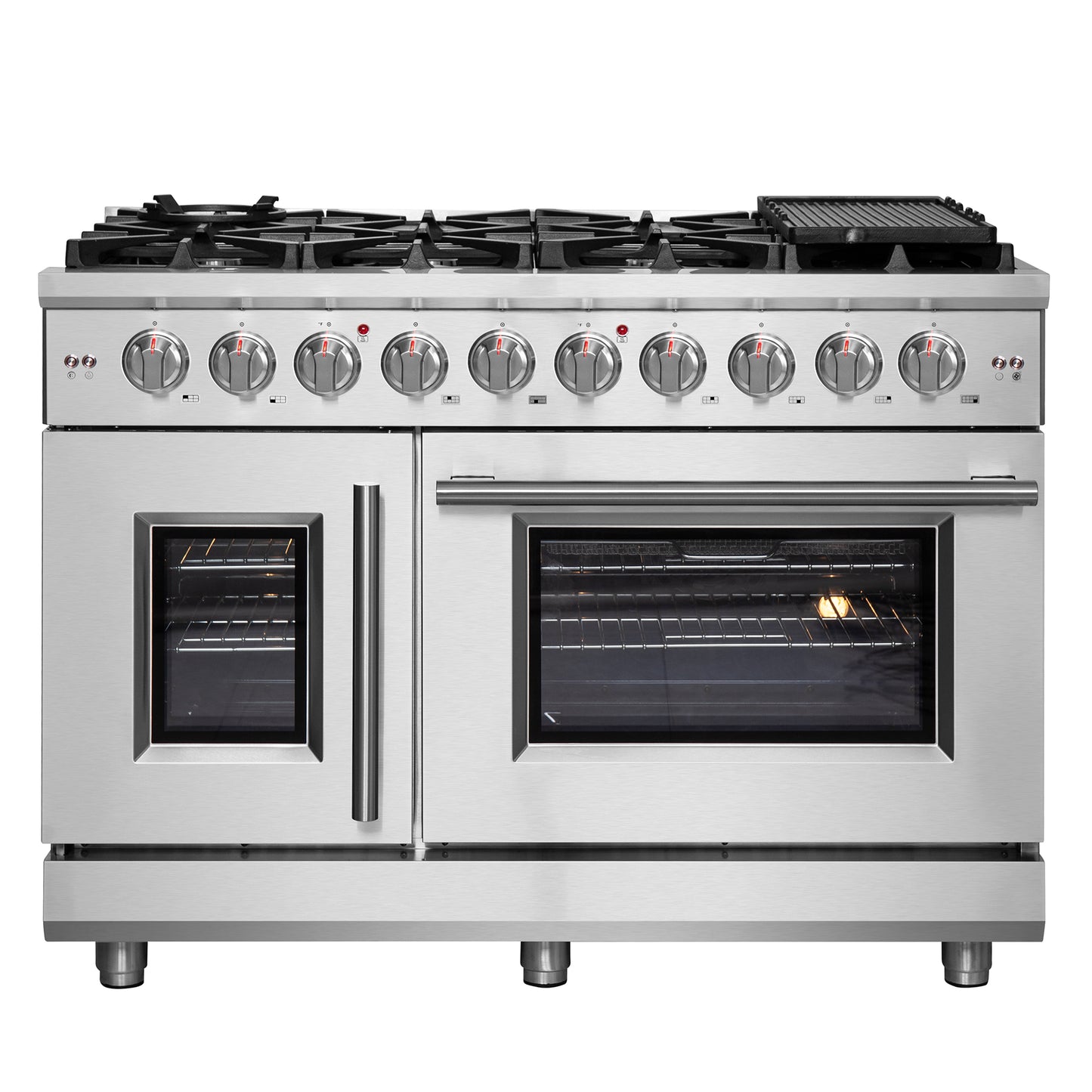 Forno Massimo 48-Inch Freestanding French Door Gas Range, 8 Burners, Convection Oven, Energy Efficient - Forno Appliances