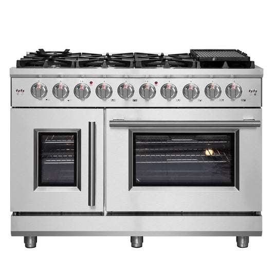 Forno Massimo 48-Inch Freestanding French Door Gas Range, 8 Burners, Convection Oven, Energy Efficient - Forno Appliances