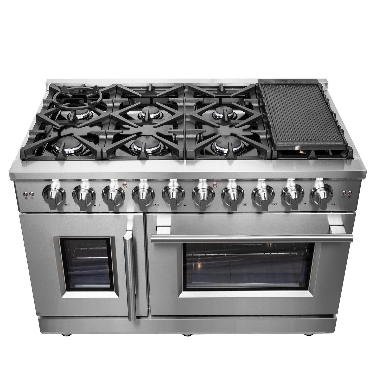 Forno Massimo 48-Inch Freestanding French Door Gas Range, 8 Burners, Convection Oven, Energy Efficient - Forno Appliances