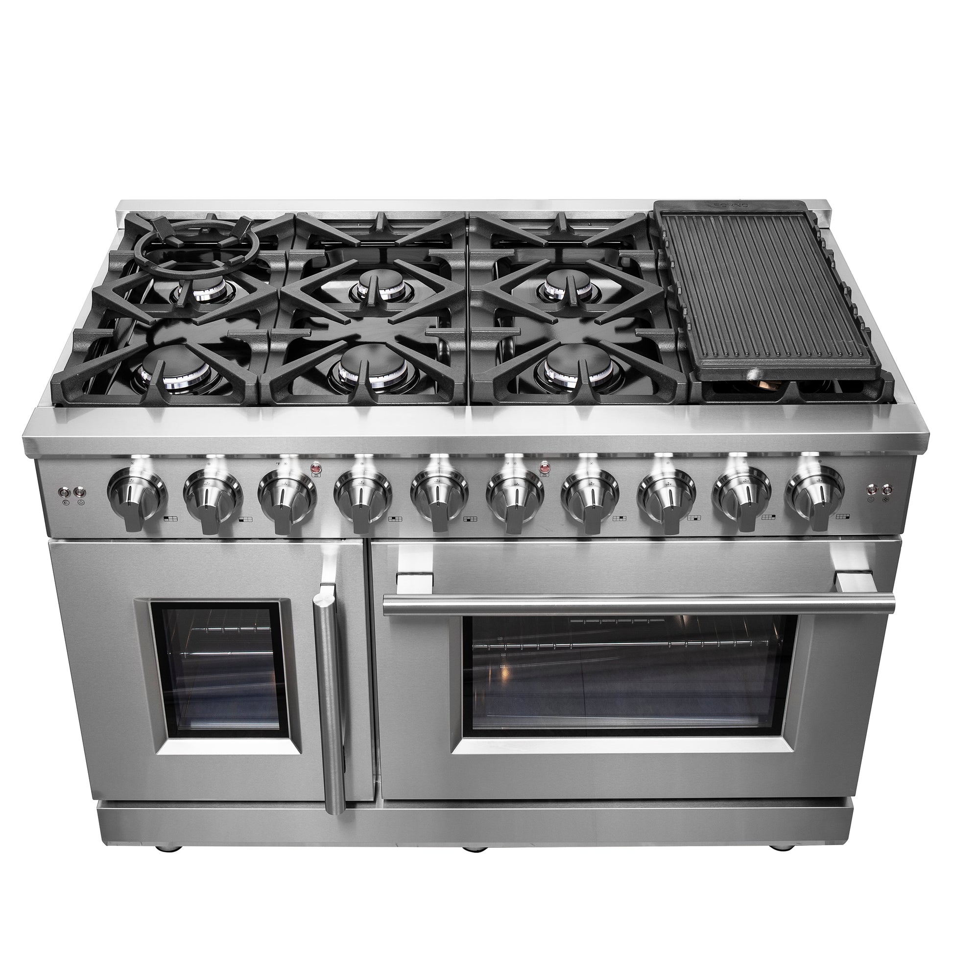 Forno Massimo 48-Inch Freestanding French Door Gas Range, 8 Burners, Convection Oven, Energy Efficient - Forno Appliances
