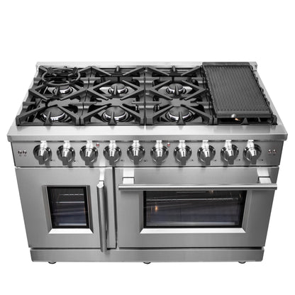 Forno Massimo 48-Inch Freestanding French Door Gas Range, 8 Burners, Convection Oven, Energy Efficient - Forno Appliances