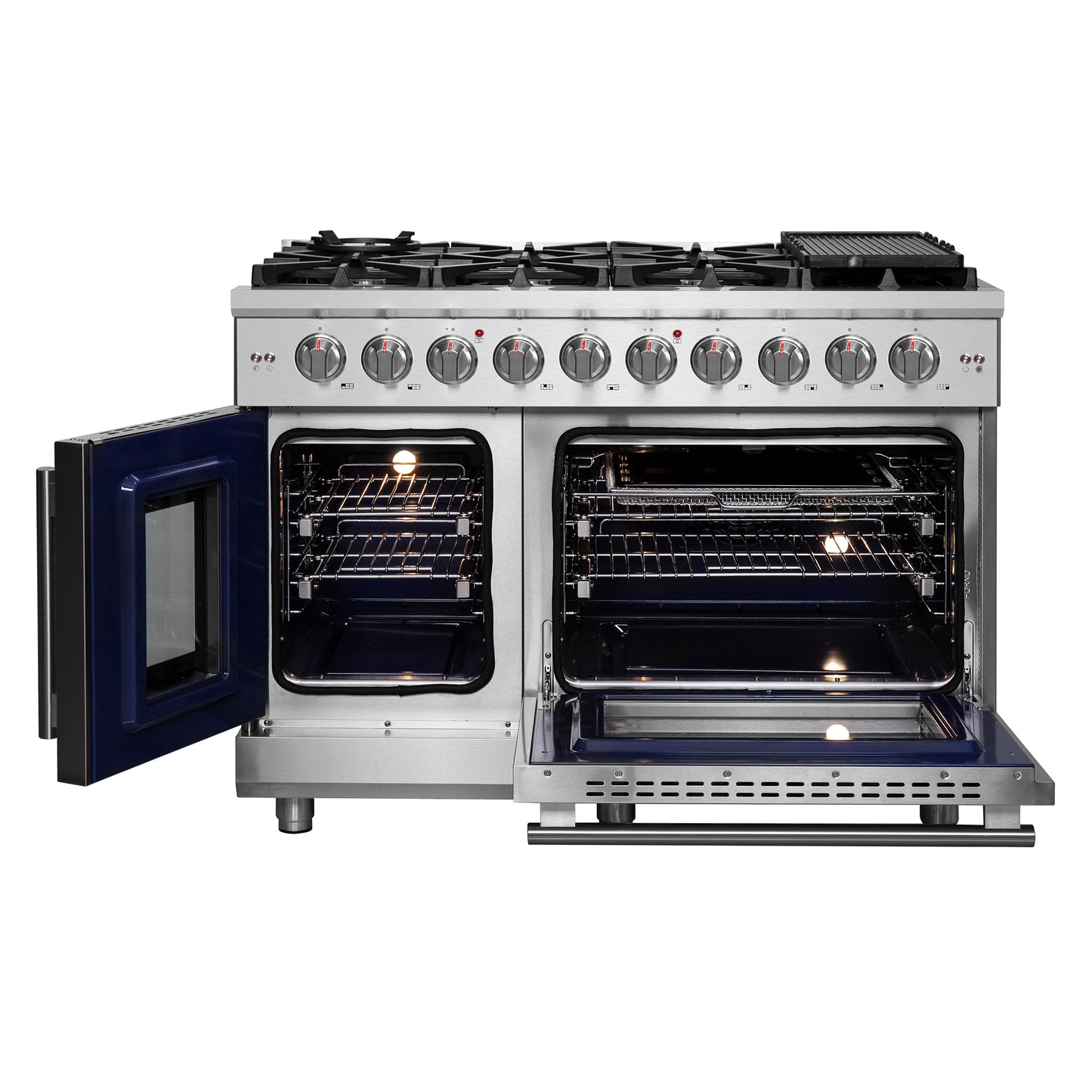 Forno Massimo 48-Inch Freestanding French Door Gas Range, 8 Burners, Convection Oven, Energy Efficient - Forno Appliances